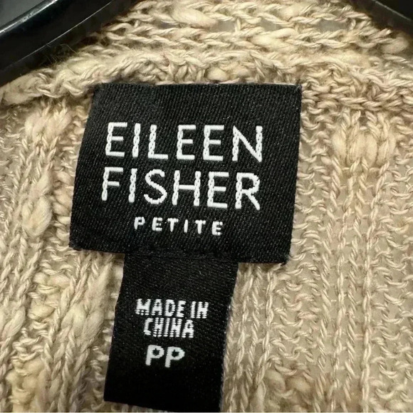 EILEEN FISHER Cardigan SP Cotton Linen Ribbed Slub Open Front Long Sleeve Beige - Picture 4 of 10